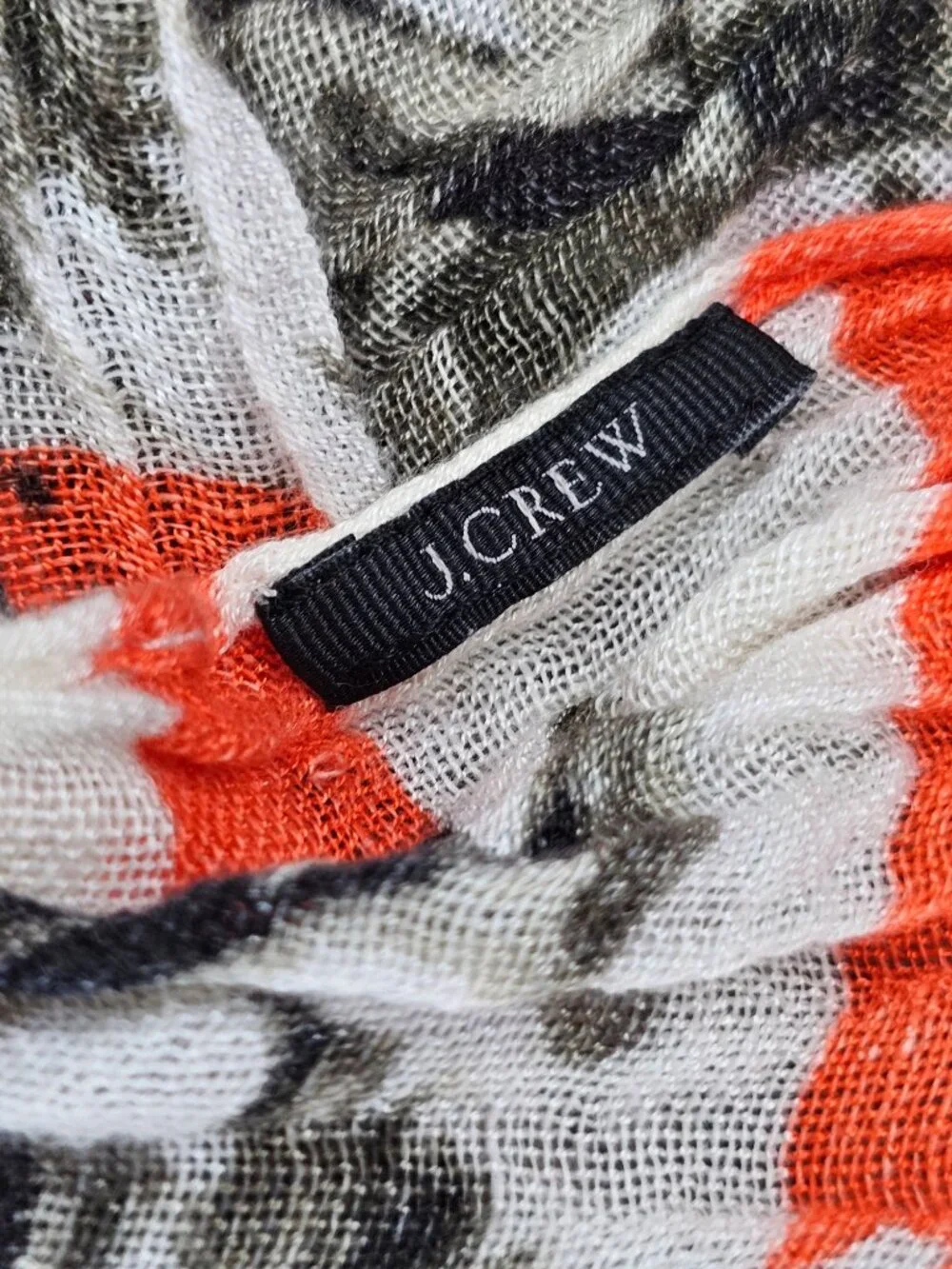 J.Crew Striped & Floral Lightweight Gauzy Scarf Wrap Orange White Black